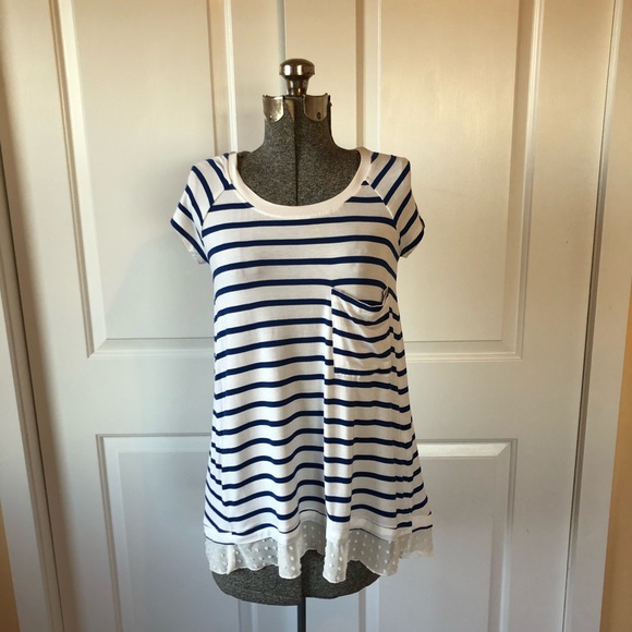 Bordeaux Tops - GIRLY BLUE AND WHITE STRIPED TOP